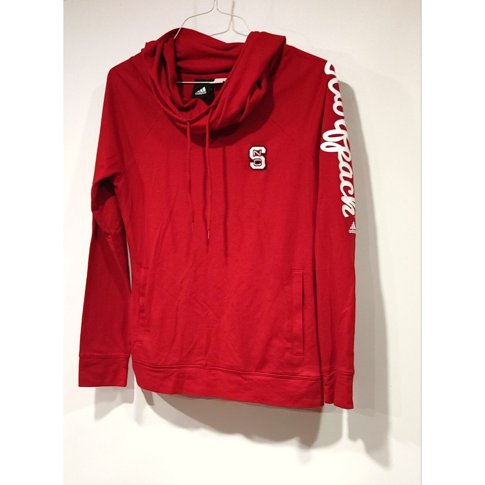 Adidas NC State Wolfpack Hoodie Womens Large Red Excellent Cowl Neck Pullover
